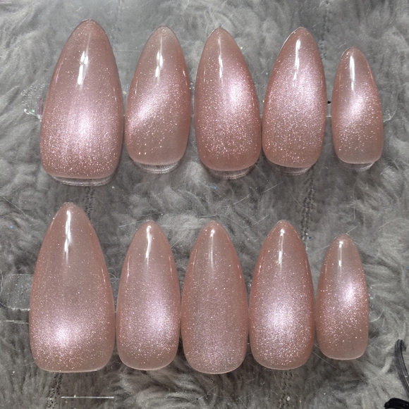 Handmade Other - Sparkling Mauve Press-On Nails - Nude Pink Almond Set
